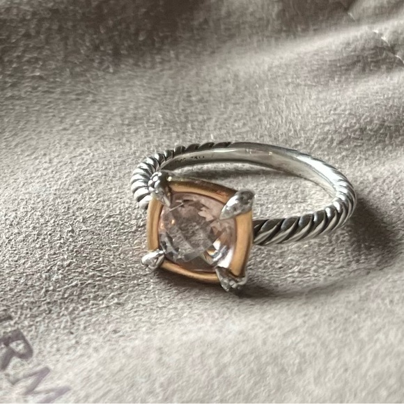 David Yurman 18K Rose Gold Diamond Morganite Chatelaine Ring - Picture 2 of 12